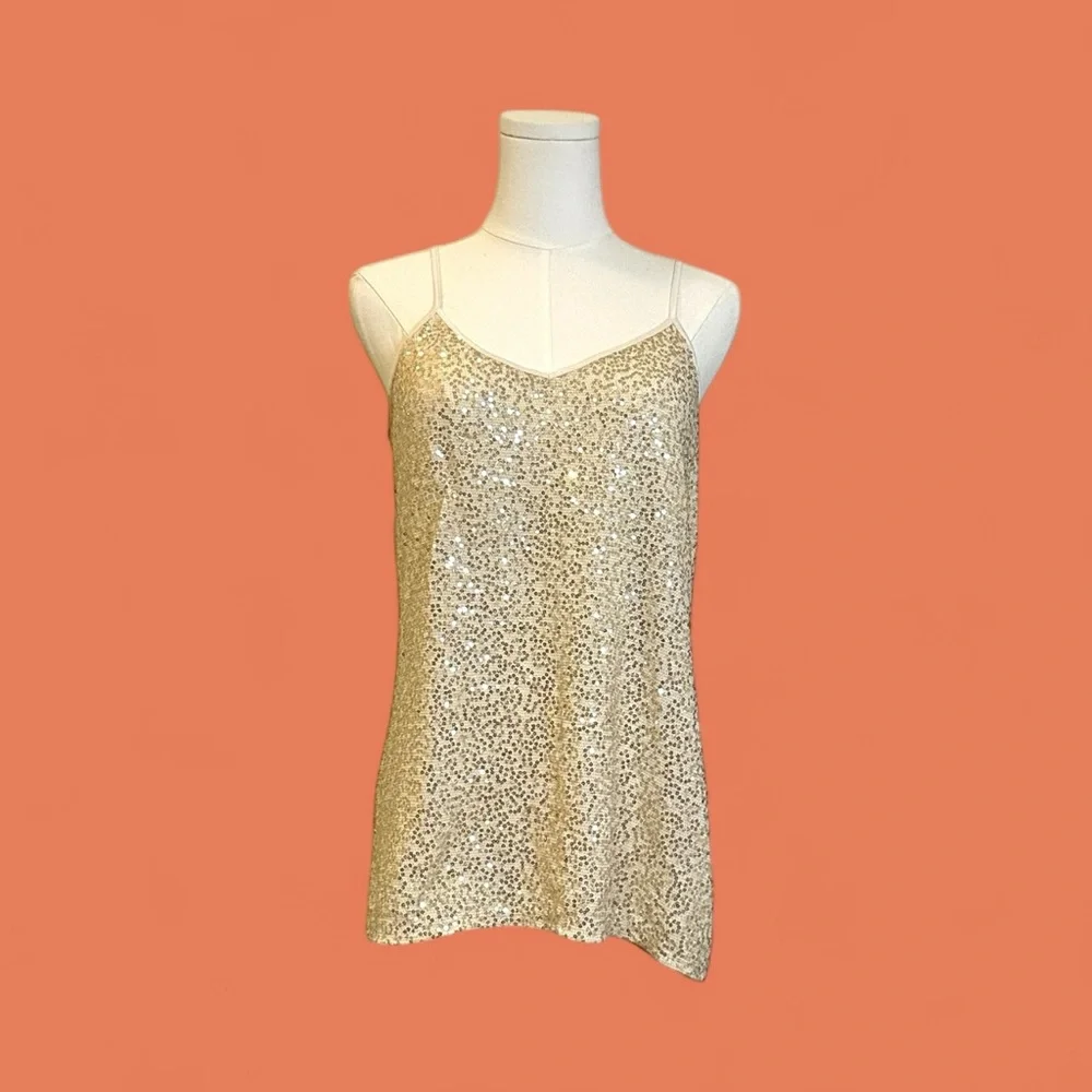 Express Gold Sequin Camisole Top, Size L, by Express